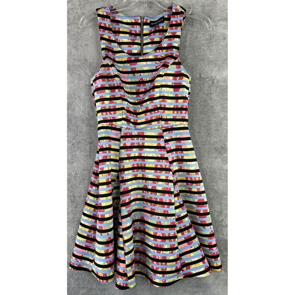 My Michelle 5 A-Line Stretch Pink Watercolor Striped Dress Skater Sundress Art - Picture 1 of 10
